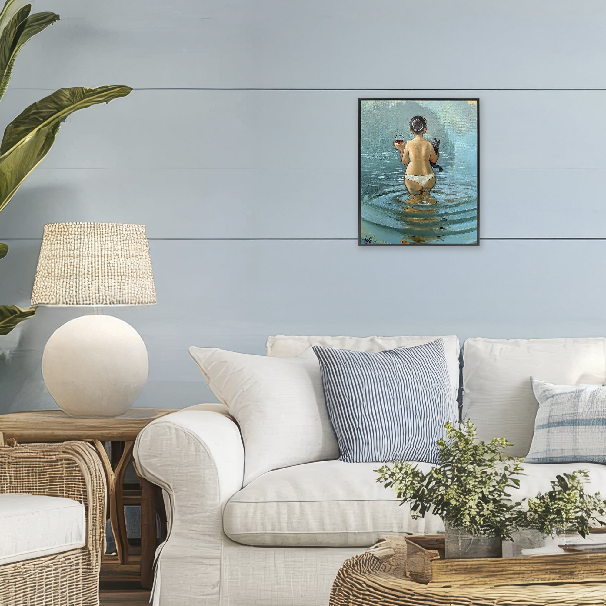 Stupell Industries Cat & Wine Dip At Twilight Black Framed Giclee Art, design by Ronald West