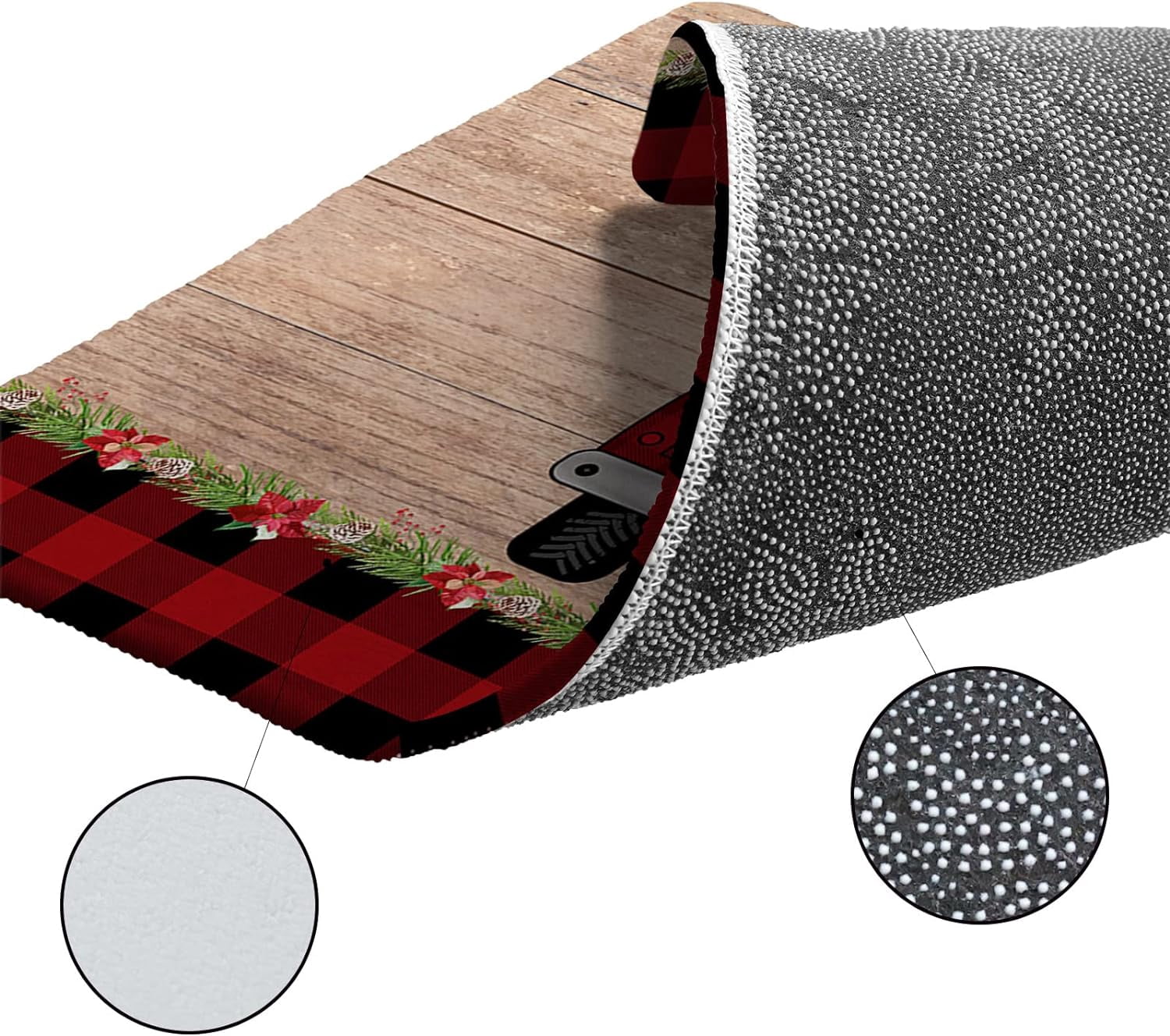 Kitchen Rug Mat Christmas Truck Gnome, Set of 2, Anti-Fatigue Non-Skid Washable Kitchen Runner Rugs, Buffalo Check Wood Soft Comfort Rug for Kitchen, Floor Home, Front of Sink, Laundry