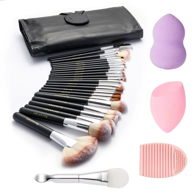 Set de brochas de maquillaje NEVSETPO, 28 unidades, con funda para batidoras y máscaras