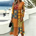 thumbnail image 5 of Long Sleeve Midi Dresses for Women Plus Size Flowy Casual V Neck Wrap Dress Boho Beach Floral Print Sundress, 5 of 5