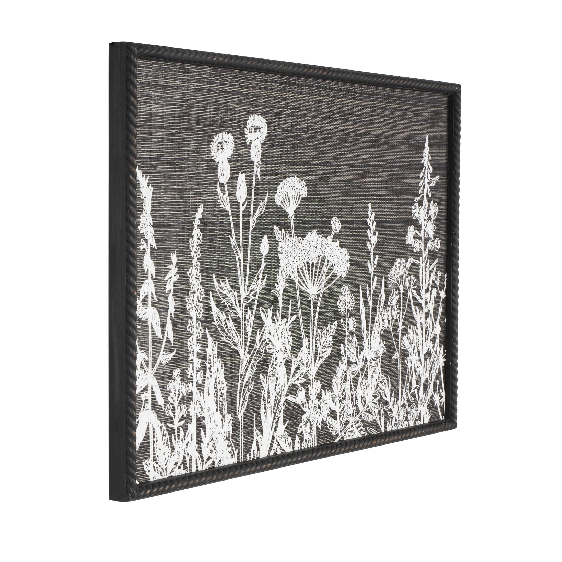 36" x 25" Relief Floral Framed Wall Art with Gray Textured Backing and Black Twisted Frame, by DecMode