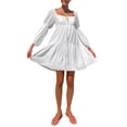thumbnail image 1 of Kmbangi Robe pour Femmes à Manches Longues, Encolure Bateau, Couleur Unie, Cordon de Serrage, Décontractée, Fête, Printemps Été, 1 of 7