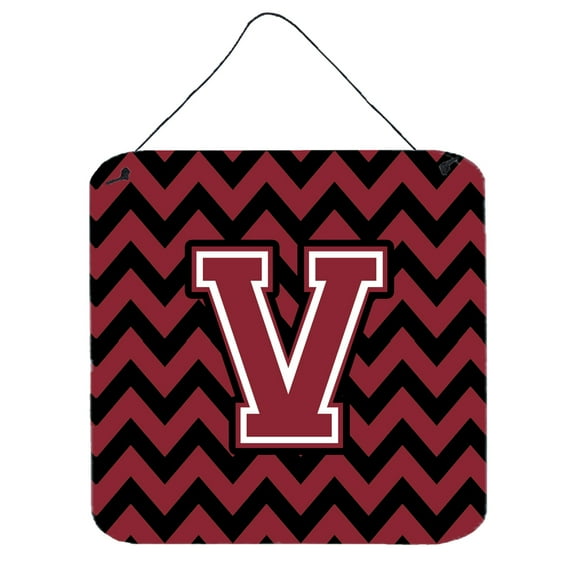 Letter V Chevron Garnet and Black  Wall or Door Hanging Prints