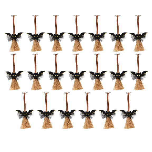 Party Decorations, Witch Broom Decor, 20Pcs Hanging Halloween Decor, Mini Halloween Ornaments, Bat Halloween Decor, Small Haunted House Props for Home, Size 15X6X0.5 in