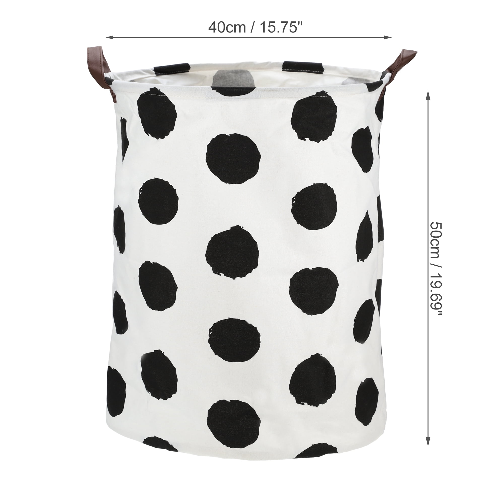 Unique Bargains Foldable Cylindrical Laundry Basket 19.69"x15.75" 60L Black Polka Dots