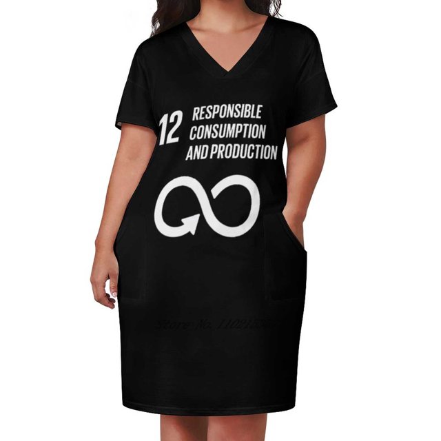 12 Objectifs de Production Responsable Robe Ample avec Poches Été Aguichant Col en V Imprimé Manches Courtes Robe Globale