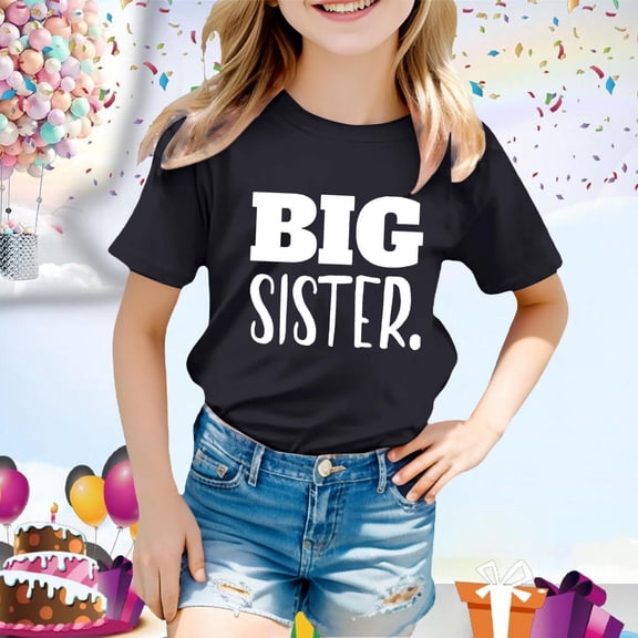 Girls Tops Big Sister Announcement Short Sleeve Graphic Tee Girls Clothes Black 3-4 Years