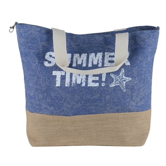 Summer Time Beach Canvas Tote Bag - Blue - 21 Inch x 16 Inch - Women Swim Pool Bag Large Tote