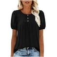 thumbnail image 2 of Sevevn Women's Fashion Loose Casual Round Neck Short Sleeve Puff Sleeve Front T-Shirt Oversized Top Black XXXXL, 2 of 5