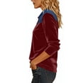 thumbnail image 7 of Htigea Collared Tops for Women Denim Velvet Patchwork 3/4 Sleeve T-Shirt Casual Trendy Button Down Pullover Tunic Blouses Wine S, 7 of 7