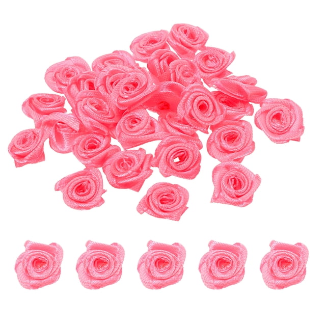 Unique Bargains Mini Satin Ribbon Roses Tiny Fabric Flowers Embellishments Rosettes Applique Rose Red 30 Pcs