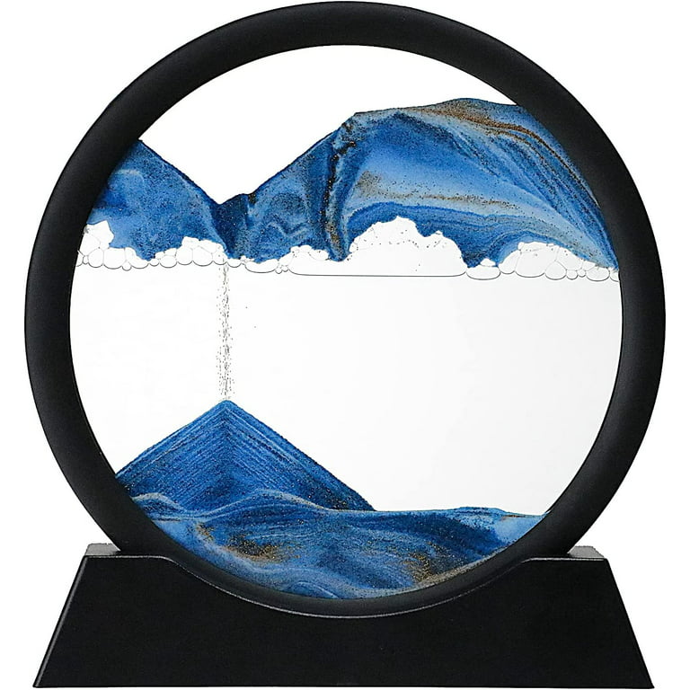 7in Moving Sand Art Picture in Motion, Round Tempered Glass 3D Deep Sea  Sandscapes with Display Flowing Sand Frame for Relaxing Desktop Home Office  Work Décor for Kids Adults 