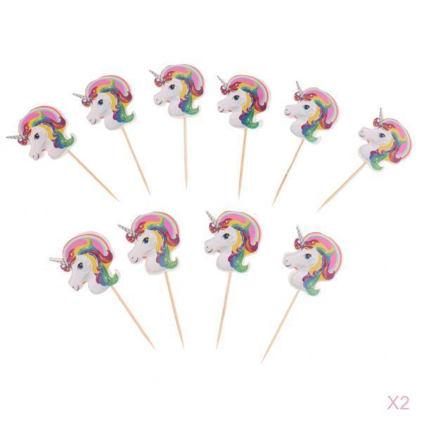 20 Piezas Mágico Cupcake Topper de Madera Palos Cumpleaños de Comida Sunnimix Unicorn Cupcake Topper