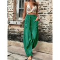 thumbnail image 2 of Pantalones casuales de mujer con bolsillos de color sólido, pantalones elásticos, 2 of 6
