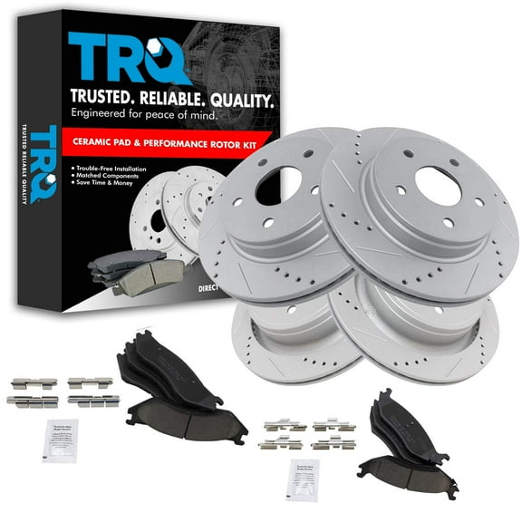 TRQ Front and Rear Performance Brake Pad & Rotor Kit Brake Pads Brake Rotors Set Ceramic Premium G-Coated Fits Select 2002-2004 Dodge Ram 1500