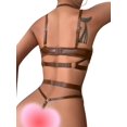 thumbnail image 3 of Sexy Pu Leather Strappy Underwire Garter Belt Lingerie Set, 3 of 5