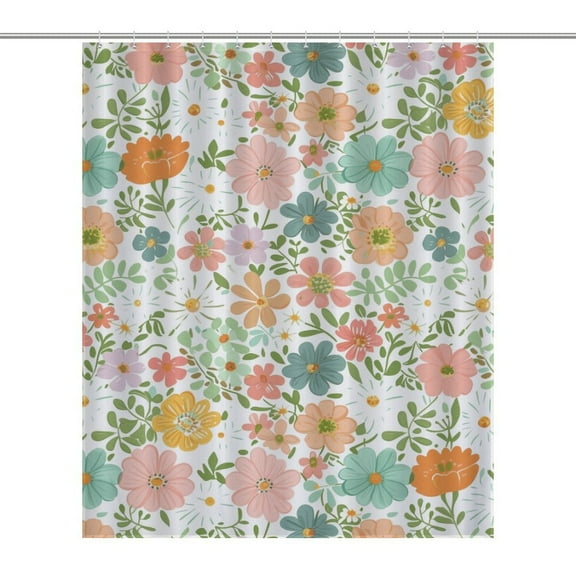 Floral Colorful Flower Shower Curtain Modern Home Bathroom Bathtub Decor Waterproof Fabric with 12PCS Hooks