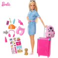 thumbnail image 1 of Muñeca Barbie de 12 pulgadas, juego de viaje con maleta rosa, equipaje para cachorros, más de 10 accesorios, juguete Multicolor para niñas, regalo de cumpleaños Fivean unisex, 1 of 1