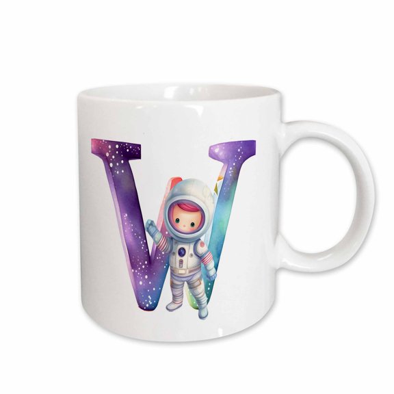 3drose, Cute Astronaut Monogram Initial W, 15oz Mug