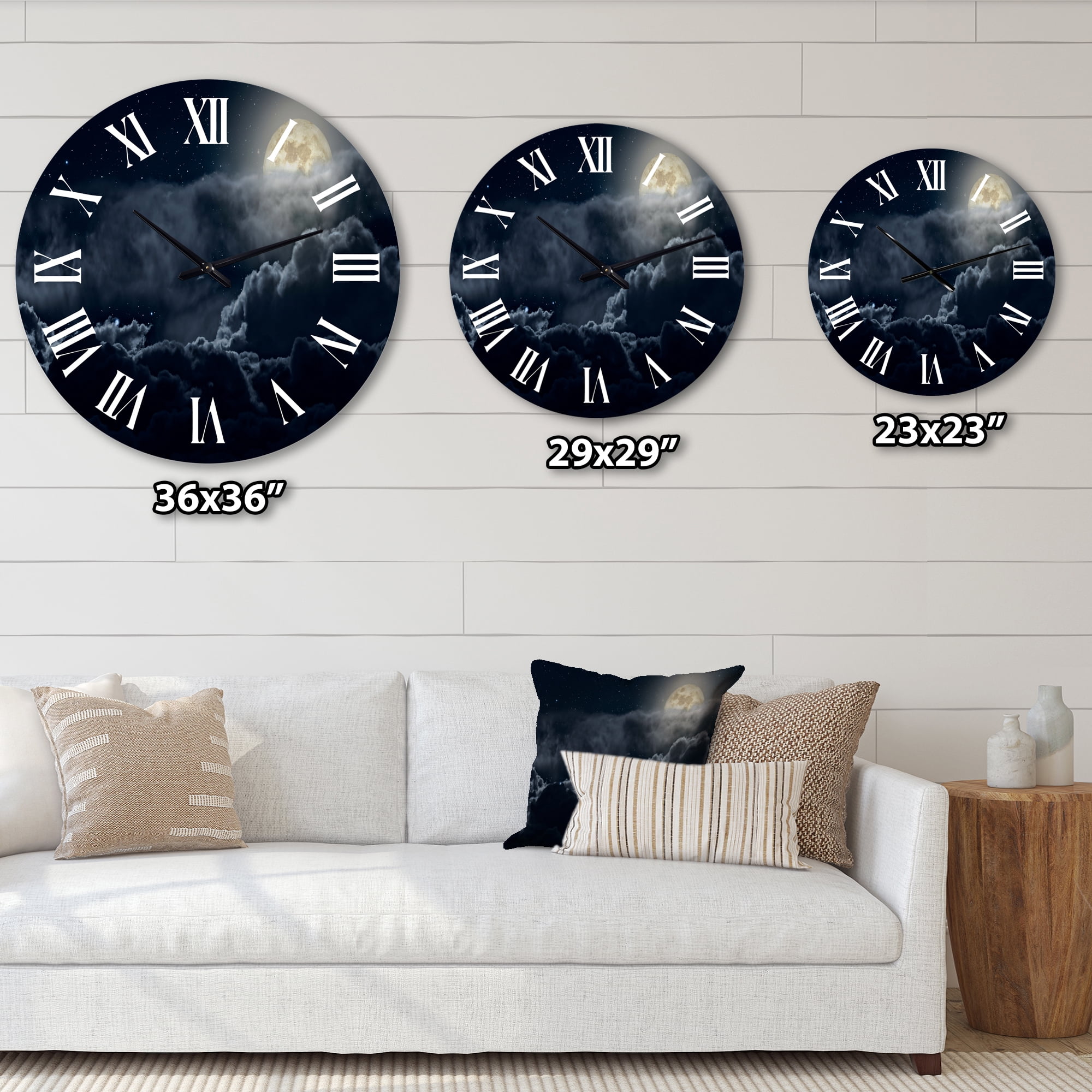 Designart 'Cloudy Full Moon Night' Nautical & Coastal Wall Clock