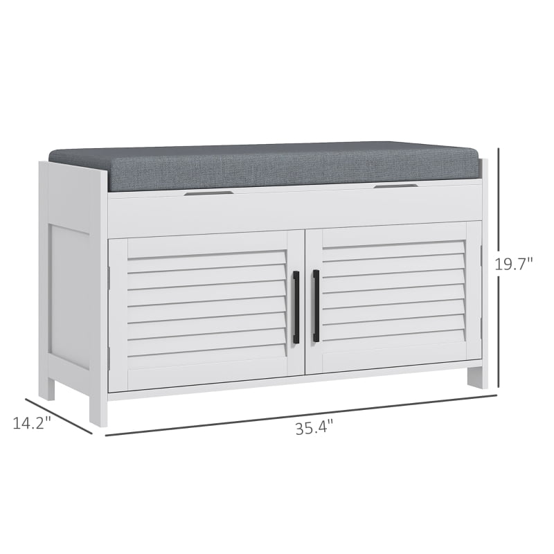 HOQBN Shoe Storage Bench, Modern Entryway Bench with Cushion, Hidden Compartments, Adjustable Shelves, and Shutter Doors, White