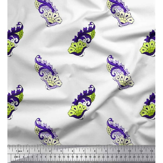 Soimoi Modal Satin Fabric Swirl & Floral Block Decor Fabric Printed Yard 42 Inch Wide