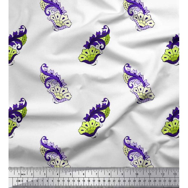 Soimoi Modal Satin Fabric Swirl & Floral Block Decor Fabric Printed Yard 42 Inch Wide