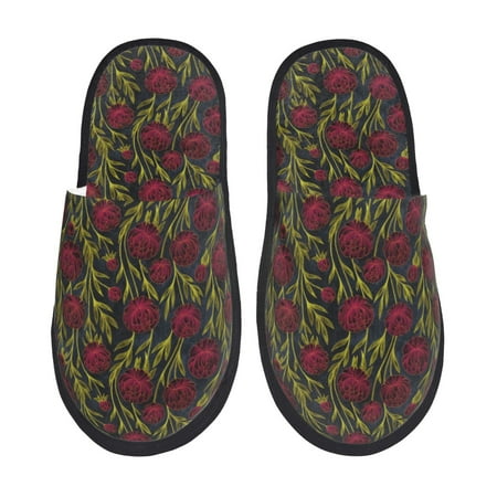 

Tideii Burgundy Peony Flowers for Home Indoor Cotton Slippers Autumn and Winter EVA Plush Slippers Household Supplies Unisex-Large