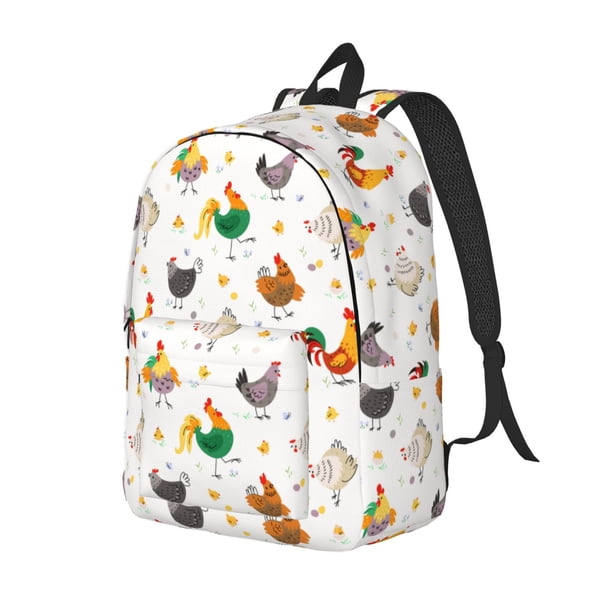 Disketp Funny Chicken Mochila de Lona Estampada, Mochila Escolar de Viaje Ligera para Estudiantes y Portátil-Medium