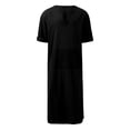thumbnail image 4 of Thobe for Men Men's Solid V Neck Linen Robe Long Sleeve Kaftan Thobe Long Gown Casual Shirt for Beach Black XL, 4 of 6