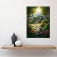 thumbnail image 2 of Flowers Blooming in Serene Japanese Zen Garden Acrylic Painting Steps Path Leading to Stone Lantern Bathed in Sunlight Large Wall Art Poster Print Thick Paper 18X24 Inch, 2 of 3