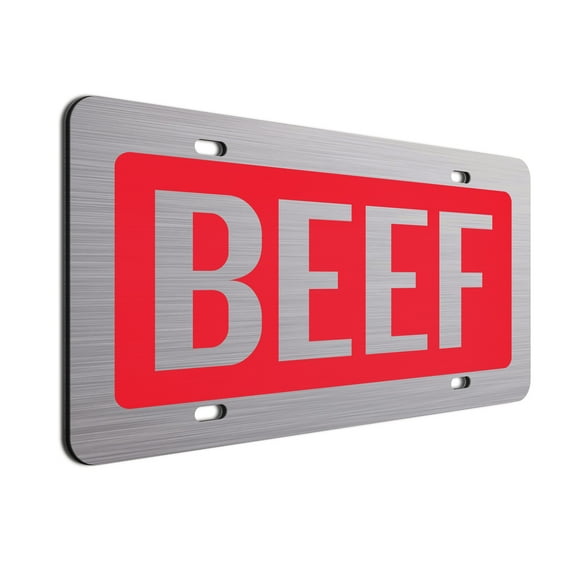 Jass Graphix Red Beef License Plate Brushed Aluminum ACM Car Tag - Available in Several Colors. Perfect for Cattle Farmers