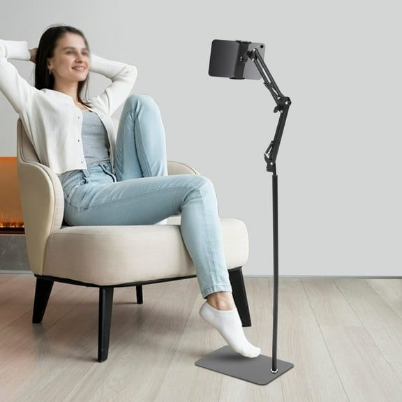 iPad Floor Stand 360-Degree Swivel Adjustable Tablet Holder Height Adjustable iPad Floor Stand 7.48*11.61in Black for Bedrooms Living Rooms Study Rooms