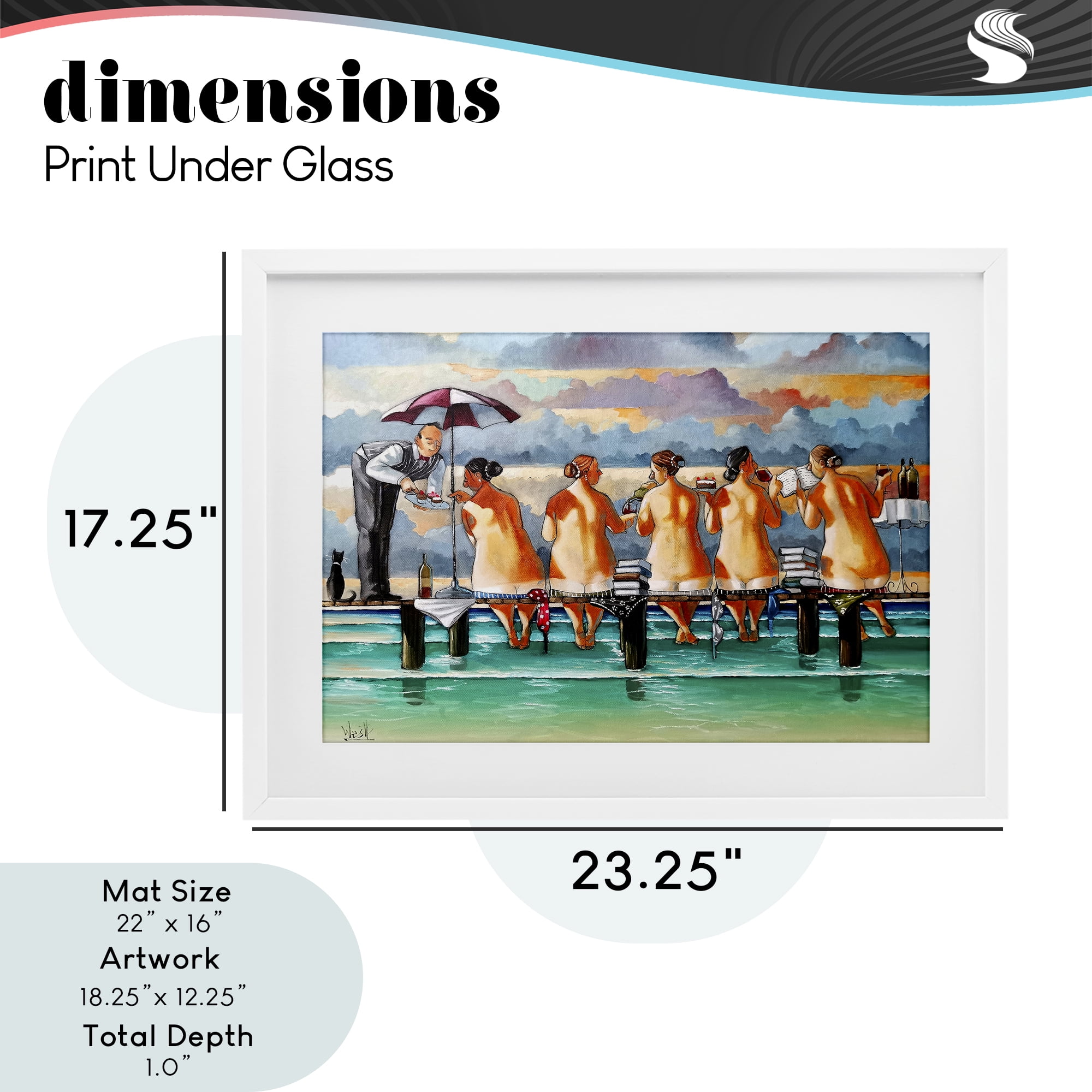 The Book Club Beachgoers White Framed Print Under Glass, design by Ronald West