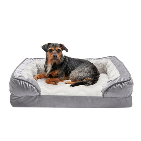 UPC: 0842229119831 | FurHaven Pet Products | Memory Foam Perfect Comfort Velvet Waves Sofa-Style Couch Pet Bed for Dogs & Cats Granite Gray Medium