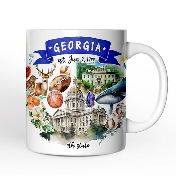 Artistic Georgia State Themes and Landmarks Personalized Mug With Custom Name