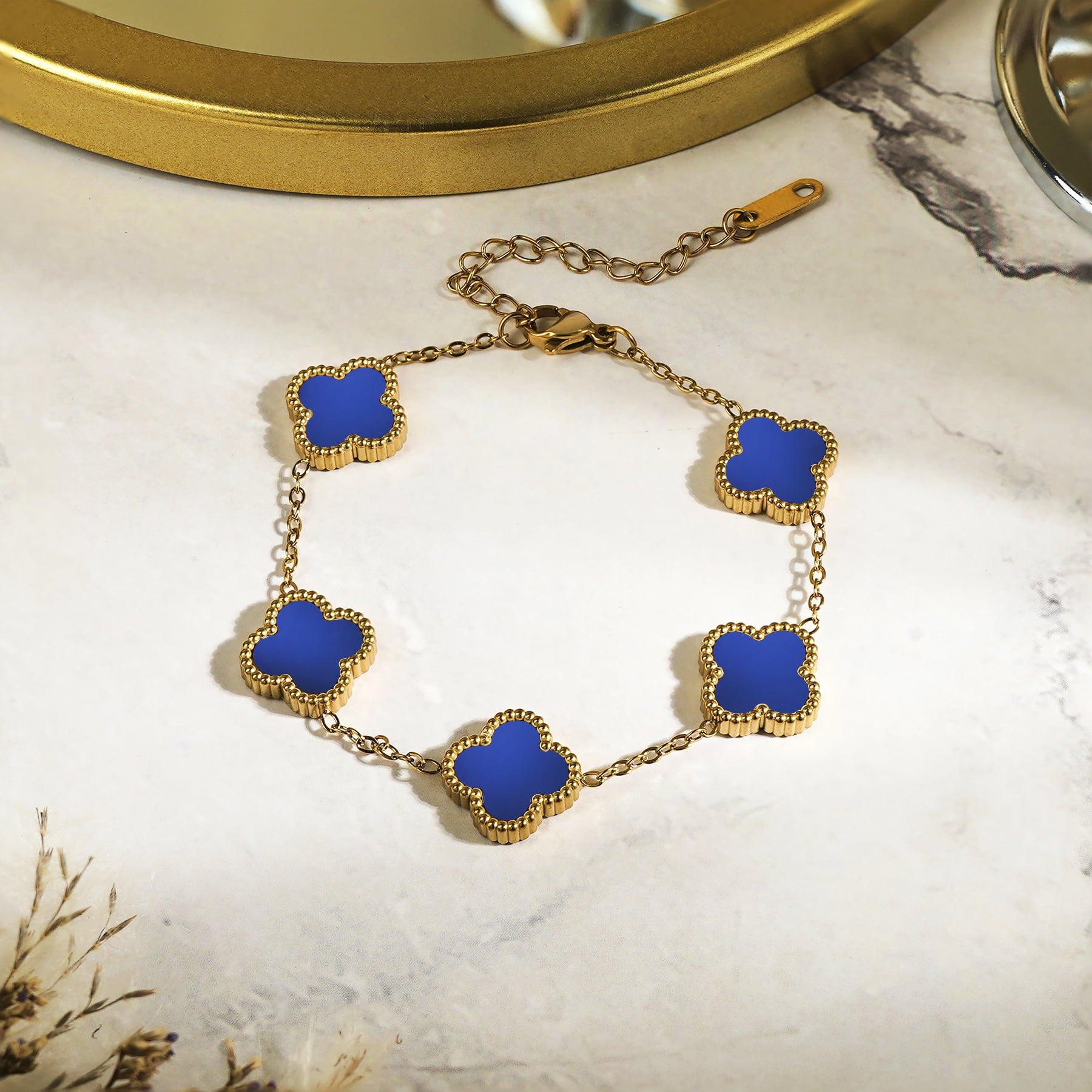 JeenMata Blue Flower Link Blue Stone Modern Design Bracelet