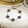 thumbnail image 2 of Pulsera de Eslabones con Flores Azules JeenMata Baño en Oro Amarillo, 2 of 8