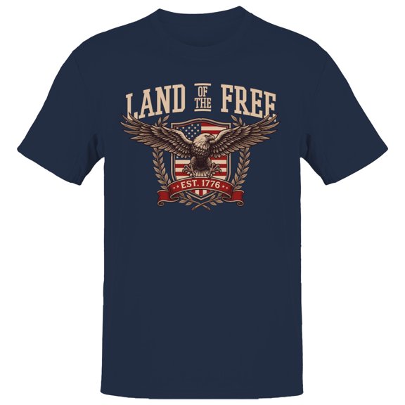 Smartprints Land of the Free Eagle Shield 1776 Men's T-Shirt Navy, Cotton, S