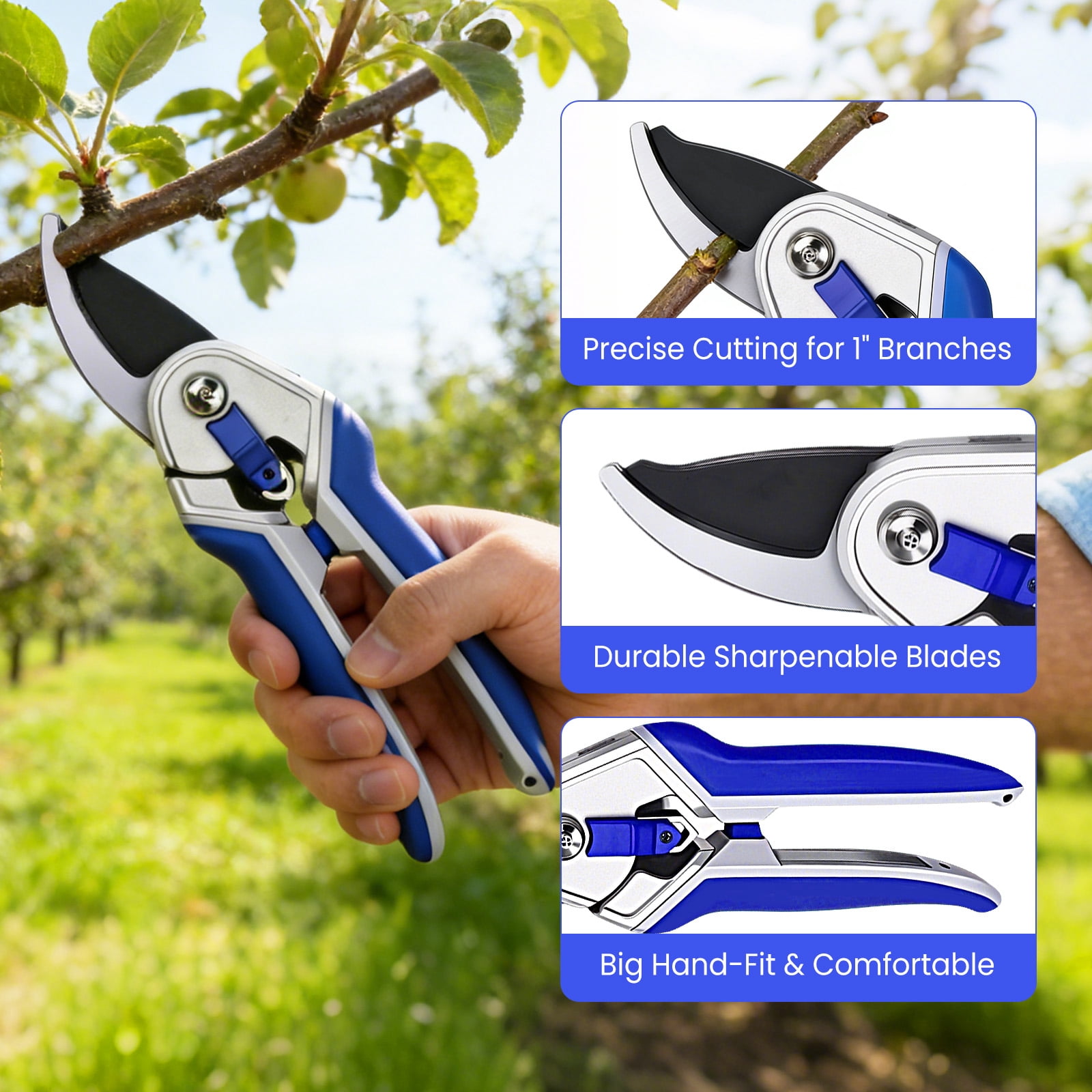 2 Pack Pruning Shears for Gardening,8 Inch Bypass & Anvil Pruners, Heavy Duty Garden Scissors with Comfort Grip,Professional Hand Pruners Gardening Tools, Perfect for Maintaining Plant