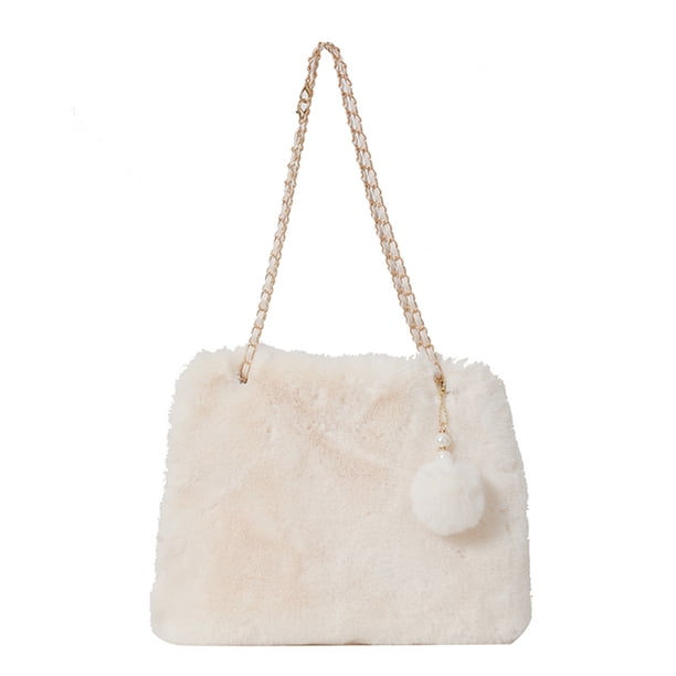 Bolso Hombro Peludo para Mujer Bolso Bandolera Felpa Suave Bolso Invierno Con (blanco)