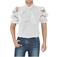 thumbnail image 3 of STETMN Women's Bow Tie Neck Tops Lace Short Sleeve Shirt Elegant Office Blouse Work Tops Dressy, 3 of 6