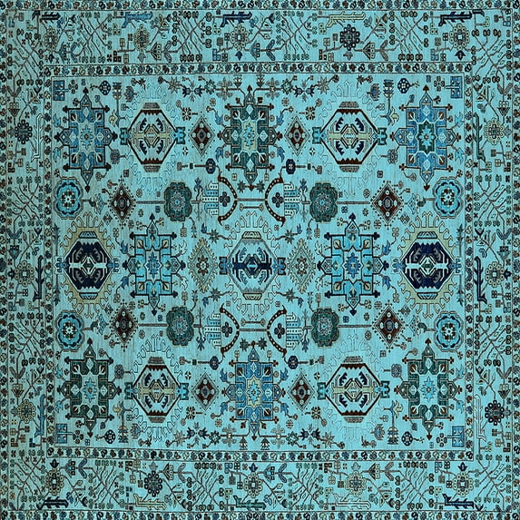 Ahgly Company Indoor Square Oriental Light Blue Traditional Area Rugs, 6' Square