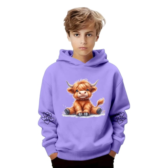 WAYUTE Girls Sweatshirts Cute Cow Print Hooded Sweatshirt for Boys Soft Casual Pullover with Pocket