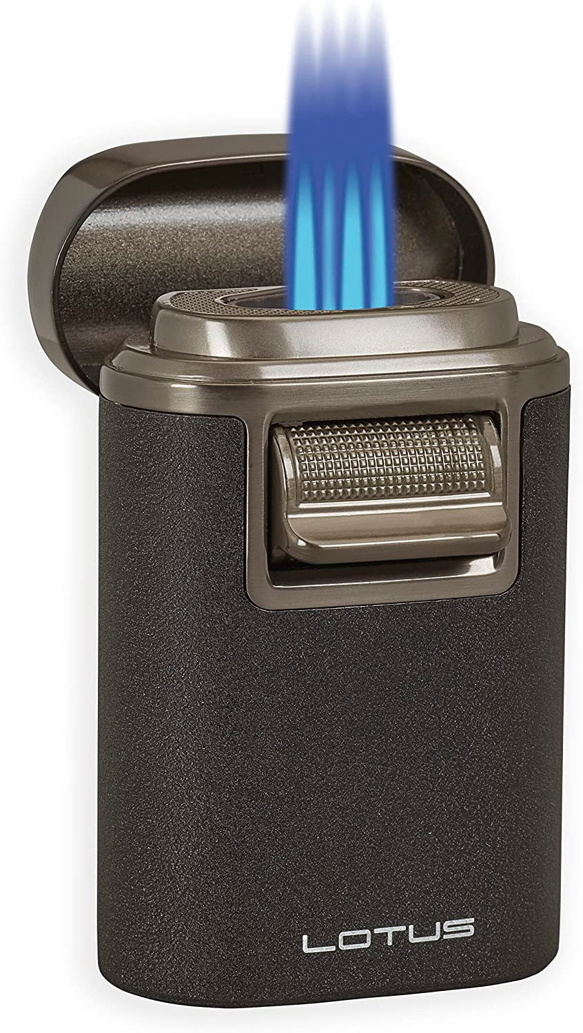 Lotus Brawn Table Cigar Lighter with Quad Wind-Resistant Torch Flames, All Metal Housing, Cigar Rest Cap, Extra Large Fuel Tank