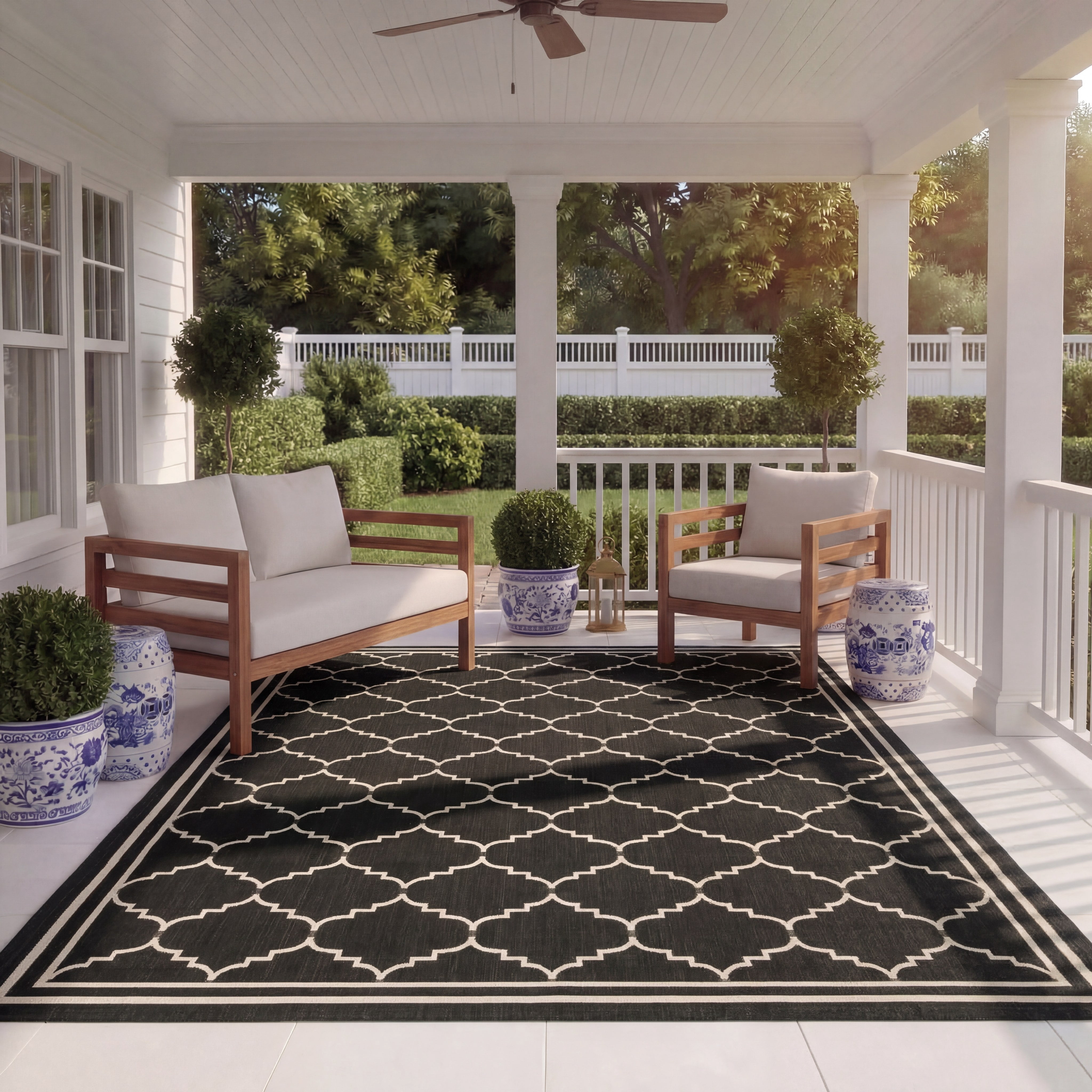 Safavieh Courtyard Amy Geometric Indoor/Outdoor Area Rug, Black/Creme, 9' x 12'