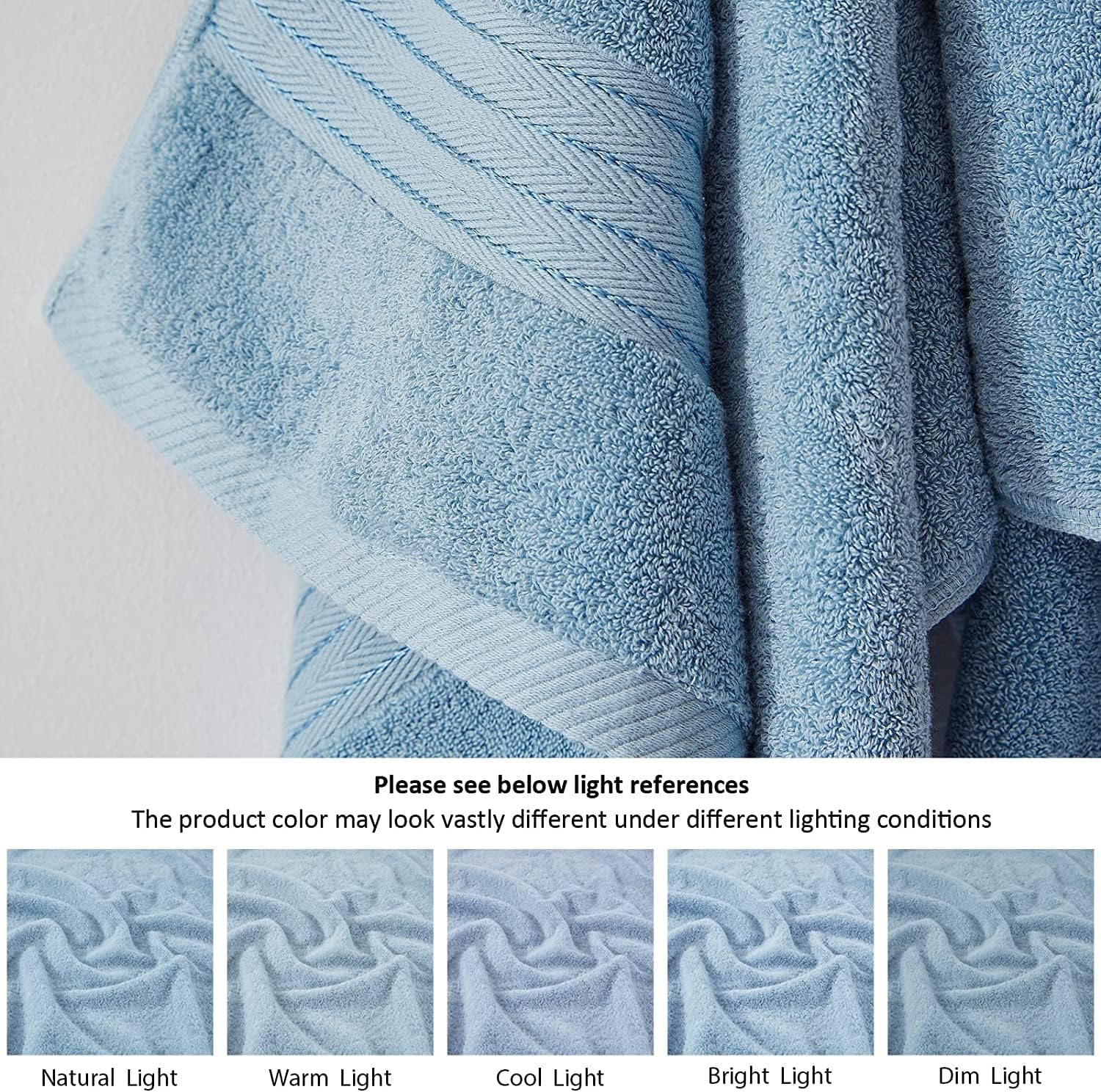 Light Blue Hand Towels for Bathroom 4 Pcs, 13x30 100% Cottonuest Hand Towels Set Super Soft Absorbent Durable 650SM Towels for Daily Use