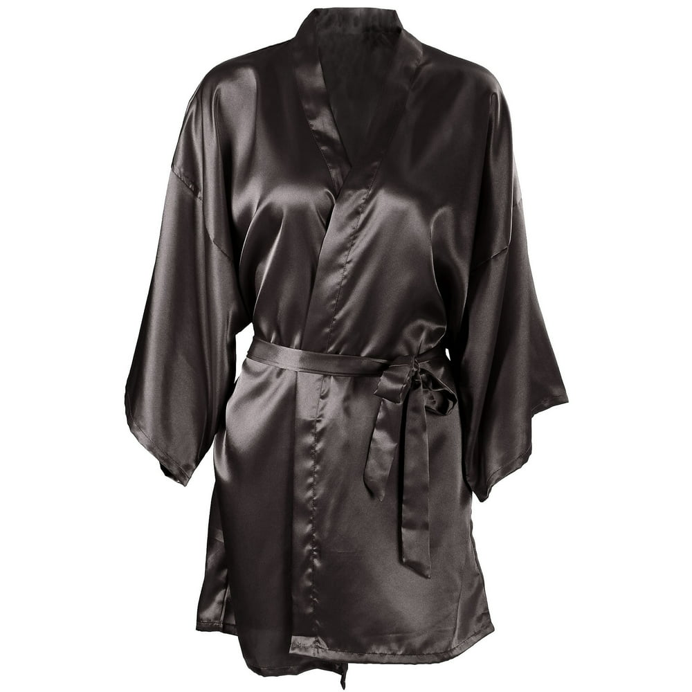 Simplicity - Wedding Short Kimono Silk Satin Bathrobe Black - Walmart ...