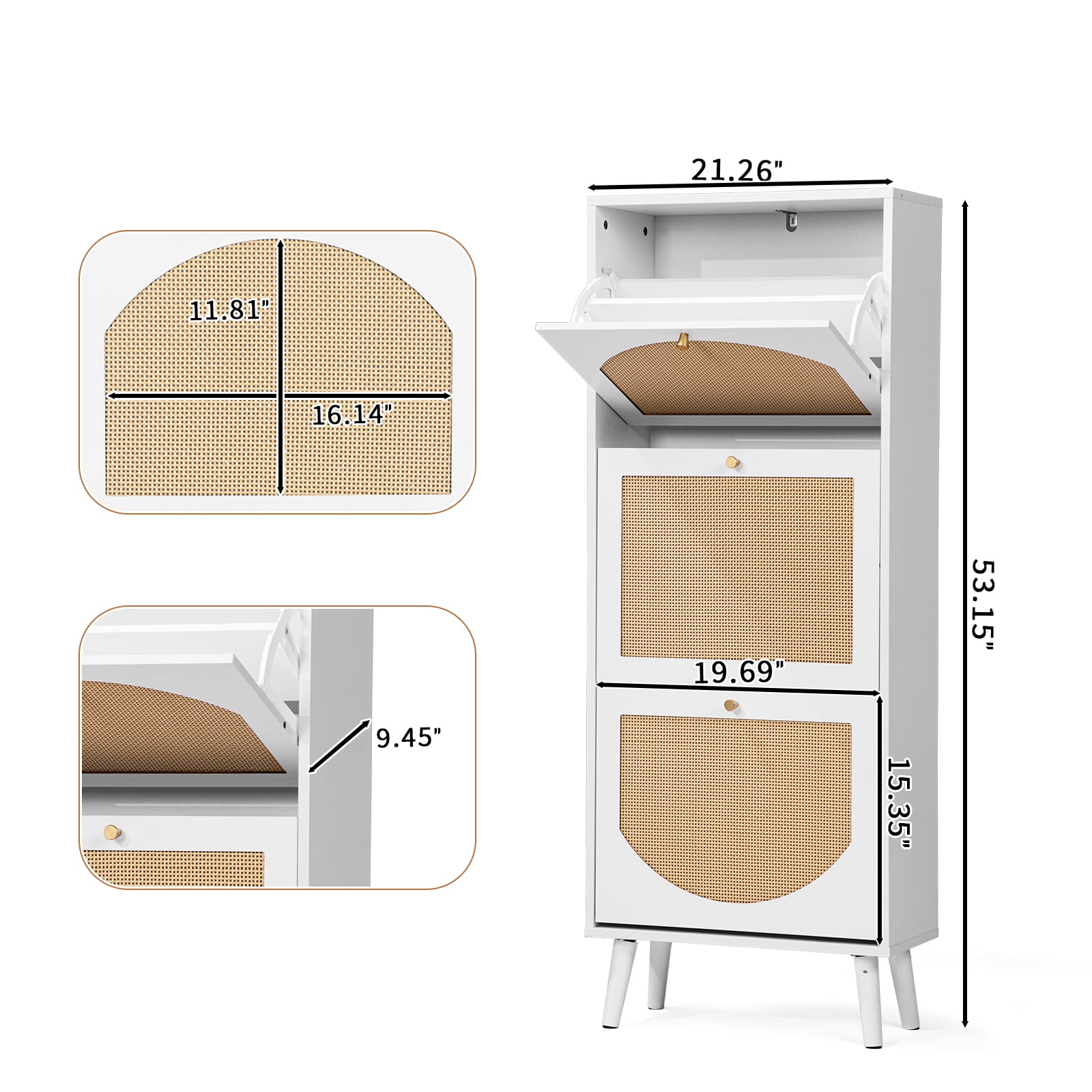 3-Tier Shoe Cabinet, 54*24*135cm, White