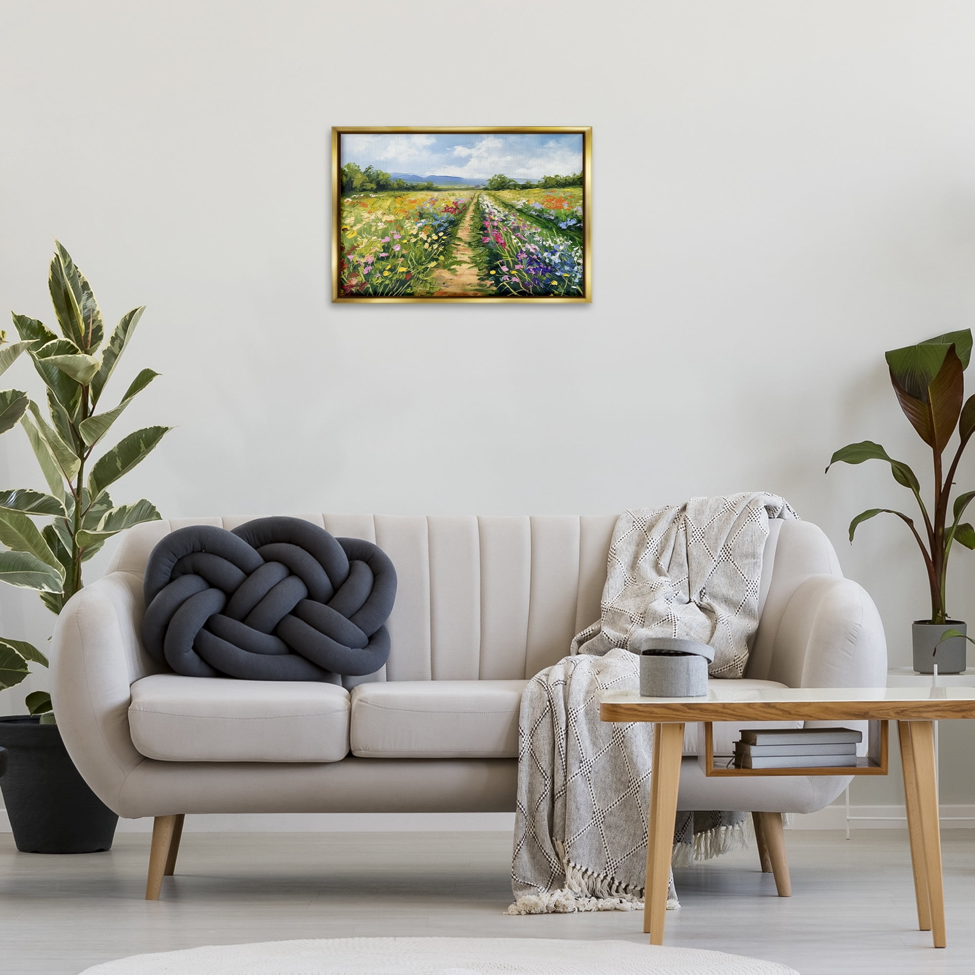 Stupell Industries Bright Hued Wildflower Path Landscape & Nature Painting Gold Floater Framed Canvas Art Print Wall Art, 25 x 17